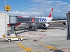 Eine Edelweiss A340 in San Jose, Costa Rica, vor dem Heimflug in die Schweiz